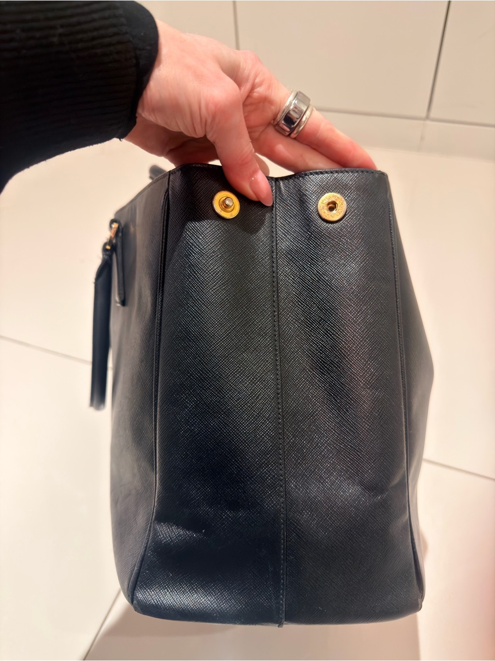 Prada Black Saffiano Leather Tote with Gold Hardware - Picture 4 of 6